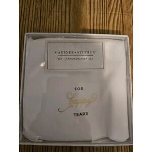 Gartner Studios For Happy Tears 4 CT Handkerchief Set with Gold Lettering NEW